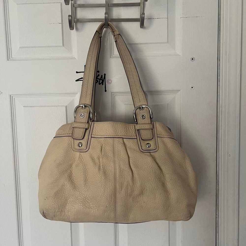 y2k 2000s Coach Cream Pebbled Leather Tote shoulder bag / handbag